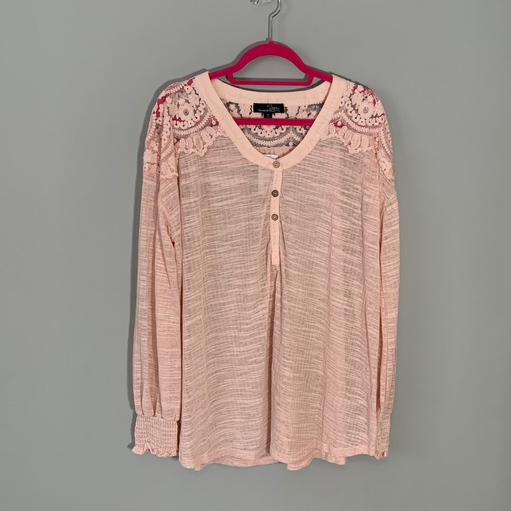NEW‎ Suzanne Betro Light Pink Lace Henley Top Plus Size 4X